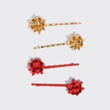 Load image into Gallery viewer, Kitsch - Metal Gift Bow Bobby Pins 4pc Set - Red & Gold