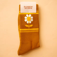 Load image into Gallery viewer, Retro Flower Striped Ribbed Crew Socks