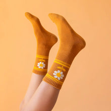 Load image into Gallery viewer, Retro Flower Striped Ribbed Crew Socks
