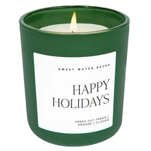 Load image into Gallery viewer, Sweet Water Decor - Happy Holidays Soy Candle Matte Green Jar 15oz