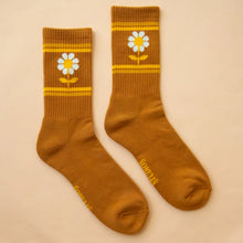 Load image into Gallery viewer, Retro Flower Striped Ribbed Crew Socks
