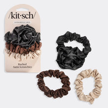 Load image into Gallery viewer, Kitsch - Rosette Ruched Satin Scrunchies 3pc Set - Black