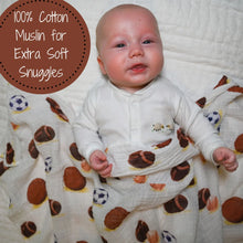 Load image into Gallery viewer, LollyBanks - Go Sports! Baby Muslin Swaddle Blanket