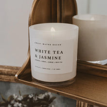 Load image into Gallery viewer, Sweet Water Decor - White Tea and Jasmine Soy Candle White Jar 11oz