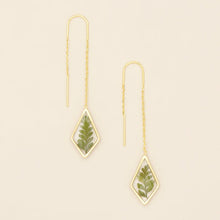 Load image into Gallery viewer, Pressed Flower Thread Earring - Green Bracken Fern/Gold