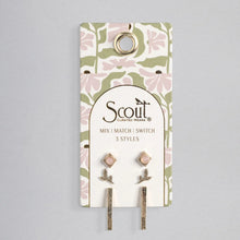 Load image into Gallery viewer, Scout - Stud Trio Ear Jacket Set - Leaf/Rose Quartz/Gold