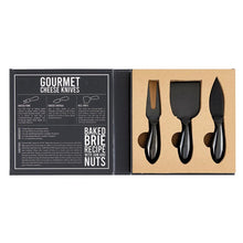 Load image into Gallery viewer, Black Gourmet Cheese Knives - Cardboard Book Set
