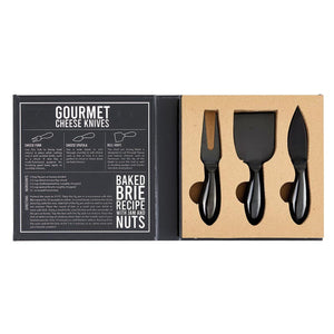 Black Gourmet Cheese Knives - Cardboard Book Set