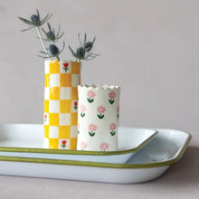 Load image into Gallery viewer, Hazel Mazel Stoneware Vase w/ Pink Flowers | Scalloped Edge