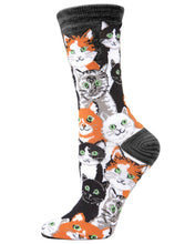 Load image into Gallery viewer, MeMoi - Women's Multi Cat Club Bamboo Blend Crew Socks