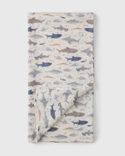 Load image into Gallery viewer, Loulou Lollipop Smiley Sharks Muslin Swaddle