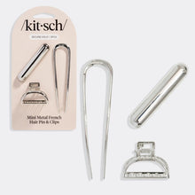 Load image into Gallery viewer, Kitsch - Mini Metal French Hair Pin & Clips 3pc Set - Silver
