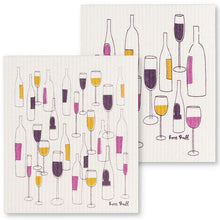Load image into Gallery viewer, Wine Bottles & Glasses Dishcloths. Set of 2