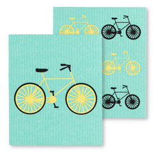 Load image into Gallery viewer, Aqua Bicycle Dishcloths. Set of 2