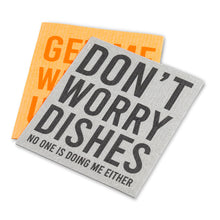Load image into Gallery viewer, Don't worry Dishes.. Funny Text Dishcloths. Set of 2