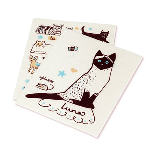 Cats with Names Dish Cloths. Set of 2