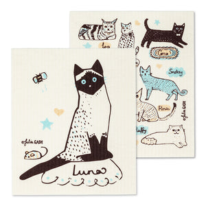 Cats with Names Dish Cloths. Set of 2