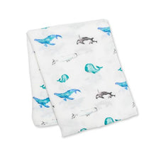 Load image into Gallery viewer, Lulujo Whales Swaddling Blanket