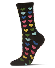 Load image into Gallery viewer, MeMoi - Multi Coloured Hearts Bamboo Blend Crew Socks