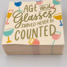 Load image into Gallery viewer, Age And Glasses Should Never Be Counted Cocktail Napkins- 20ct