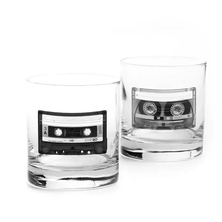 Retro Cassette Tapes Whiskey Glasses