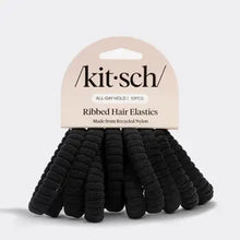 Load image into Gallery viewer, Kitsch - Recycled Fabric Ribbed Hair Elastics 10pc Set - Black
