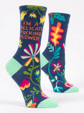 Load image into Gallery viewer, I&#39;m A Delicate Fucking Flower - Women&#39;s Crew Socks
