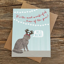 Load image into Gallery viewer, Wonderful Time Cat Antlers Holiday Card
