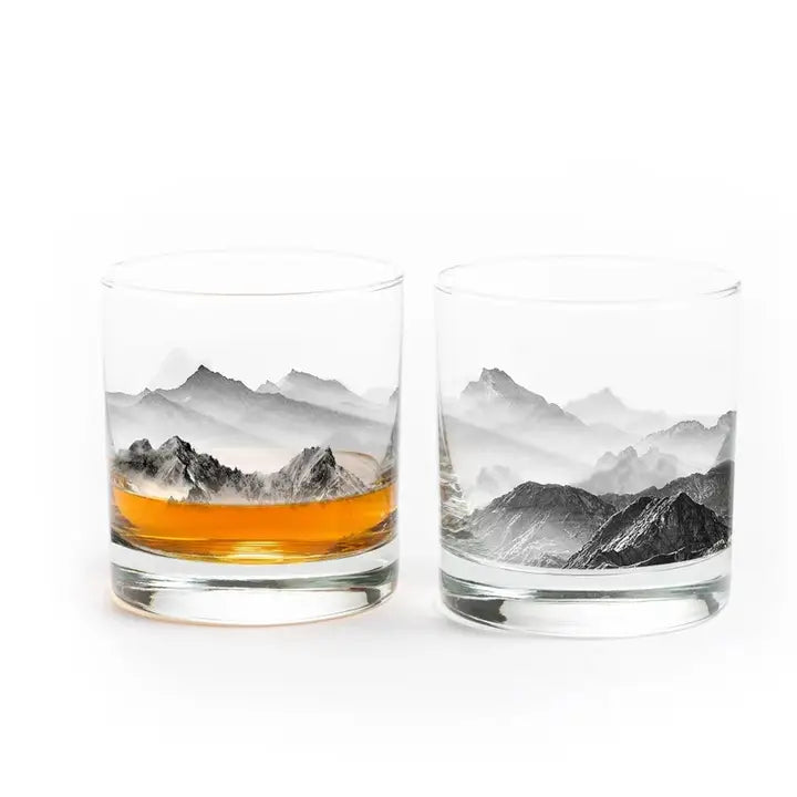 Mountains and Clouds Whiskey Glass