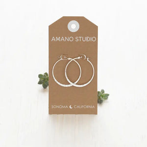 Amano Studio - 1.5" Hammered Hoop Earrings Silver