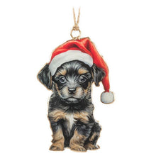 Load image into Gallery viewer, Puppy with Santa Hat Ornament
