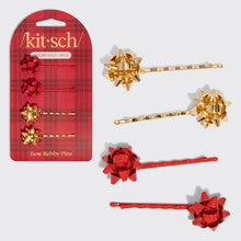 Load image into Gallery viewer, Kitsch - Metal Gift Bow Bobby Pins 4pc Set - Red &amp; Gold
