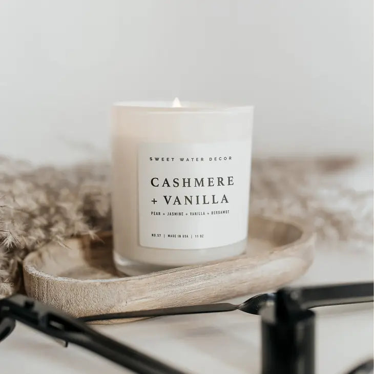 Sweet Water Decor - Cashmere + Vanilla Soy Candle White Jar 11oz