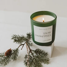 Load image into Gallery viewer, Sweet Water Decor - Snow Covered Pines Soy Candle Matte Green Jar 15oz
