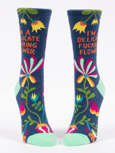 Load image into Gallery viewer, I&#39;m A Delicate Fucking Flower - Women&#39;s Crew Socks
