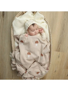 Bleu La La -  Luxury Cotton Swaddle Receiving Baby Blanket - Mushroom