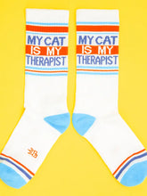 Load image into Gallery viewer, Gumball Poodle - My Cat Is My Therapist Gym Crew Socks
