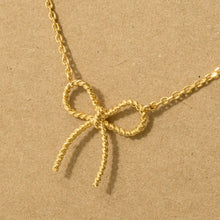 Load image into Gallery viewer, Gold Dipped Textured Ribbon Bow Pendant Chain Necklace
