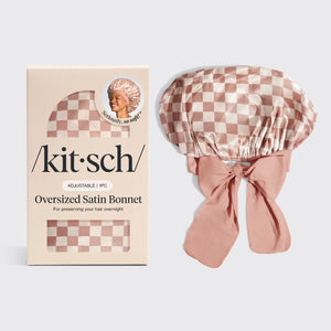 Kitsch - Oversized Satin Bonnet - Terracotta Checker