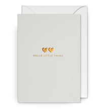 Load image into Gallery viewer, Hello Little Twins Golden Hearts Greeting Card
