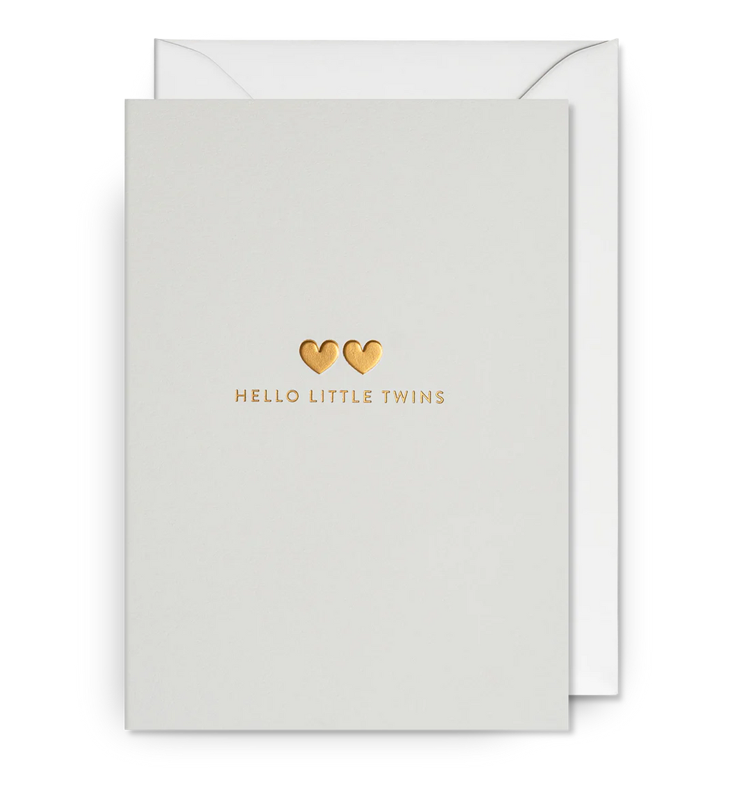 Hello Little Twins Golden Hearts Greeting Card