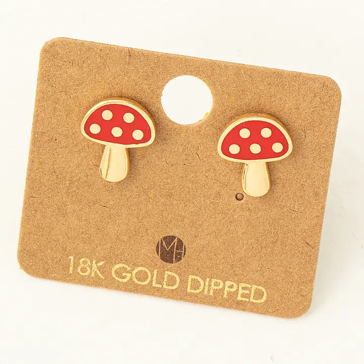 Mini Red Mushroom Stud Earrings