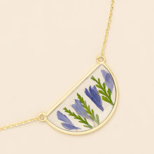 Load image into Gallery viewer, Pressed Flower Necklace - Purple Cornflower/Gold
