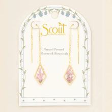 Load image into Gallery viewer, Pressed Flower Thread Earring - Pink Lace Flower/Gold
