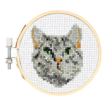 Load image into Gallery viewer, MINI CROSS STITCH EMBROIDERY KIT - TABBY CAT
