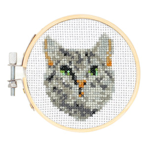 MINI CROSS STITCH EMBROIDERY KIT - TABBY CAT