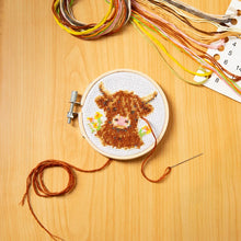 Load image into Gallery viewer, Mini Cross Stitch Embroidery Kit Highland Cow
