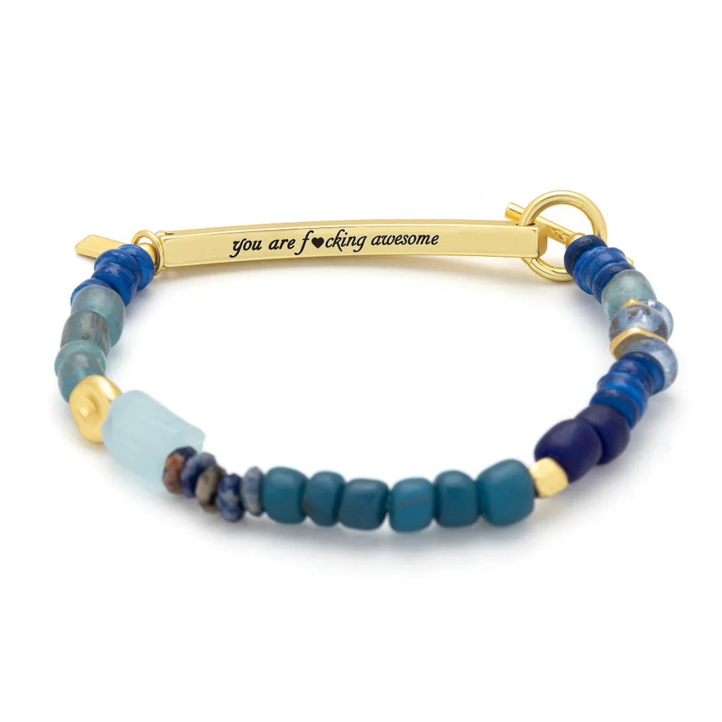 Scout - Hidden Message Bracelet - F♥cking Awesome/Aquamarine/Gold