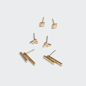 Scout - Stud Trio Ear Jacket Set - Leaf/Rose Quartz/Gold