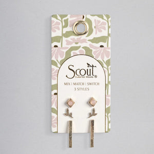 Scout - Stud Trio Ear Jacket Set - Leaf/Rose Quartz/Gold